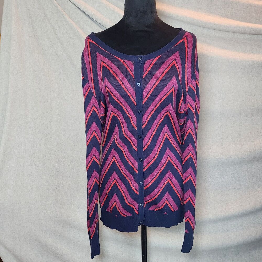 Merona  XXL Cardigan Sweater Chevron Zig Zag Button Front Preppy Teacher